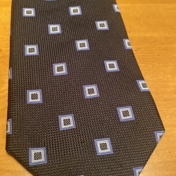 Vintage W.H. Belk Men’s Black Blue Square 100% Silk Neck Tie - Picture 2 of 7